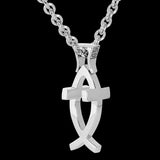 Ecks 2-in-1 JESUS FISH MODERN CROSS Sterling Silver Mens Necklace - Side View