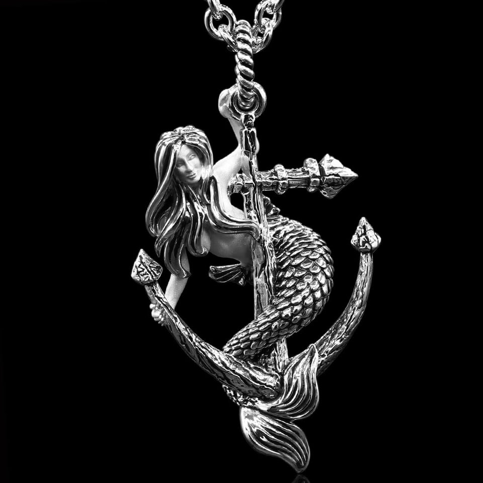 TREASURE OF THE SEAS Anchor and Mermaid Silver Mens Pendant Chain by Ecks
