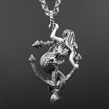 TREASURE OF THE SEAS Anchor and Mermaid Silver Mens Pendant Chain by Ecks - Back Side