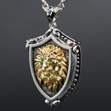 ROYAL LION 14k Gold and Sterling Silver Mens Shield Pendant Necklace by Ecks - Side View