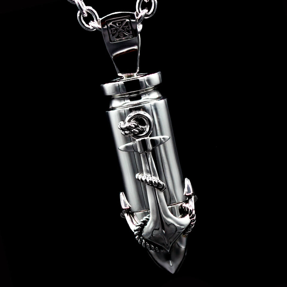 THE PEACE Anchor and Bullet Pendant Necklace for Men in Sterling Silver by Ecks