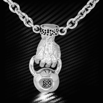 Ecks HAND-HELD SWINGING KETTLEBELL Sterling Silver Mens Necklace
