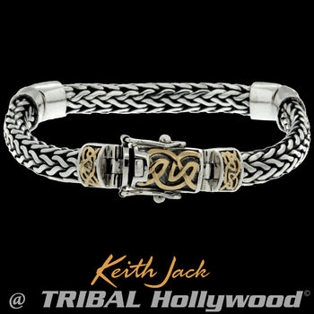 GOLD CELTIC KNOTS Dragon Weave Silver Mens Bracelet by Keith Jack
