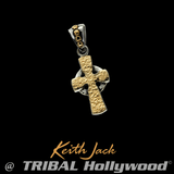 HAMMERED GOLD CELTIC CROSS Extra Small Chain Pendant by Keith Jack