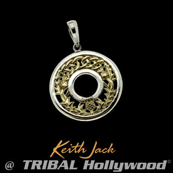 GOLD THISTLE MEDALLION Celtic Mens Chain Pendant by Keith Jack