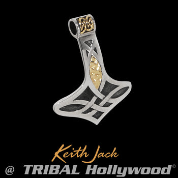 MJÖLNIR Thor’s Hammer Silver and Gold Celtic Chain Pendant by Keith Jack