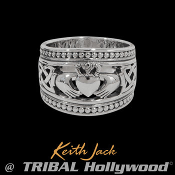 CLADDAGH RING Keith Jack Sterling Silver Irish Mens Ring Band