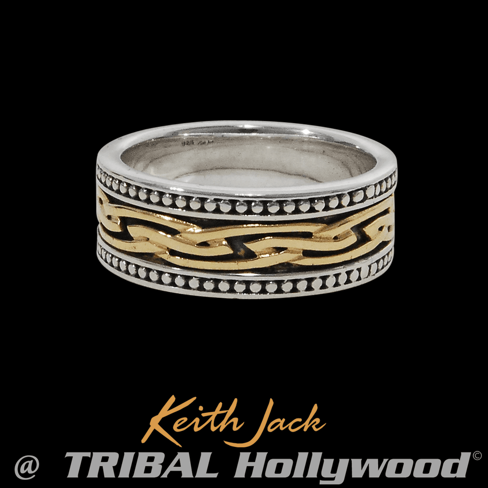 TRIBAL CELTIC KNOT Mens Ring in Sterling Silver and Gold by Keith Jack