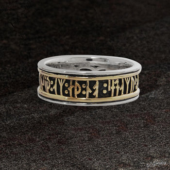 GOLD RUNES MENS RING in Sterling Silver and Gold by Keith Jack