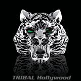 THE UNTAMED Silver Tiger Ring for Men with Green Emerald by Ecks