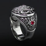 Ecks CHINESE DRAGON Sterling Silver Ring for Men with Red Rubies