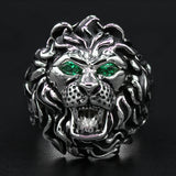 KING LION Ring for Men in Silver with Green Topaz Eyes by Ecks