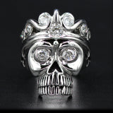 CRYSTAL CROWNED SKULL Open 3D Mens CZ Stone Silver Skull Ring by Ecks