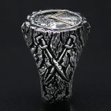 Ecks SPARTAN WARRIOR SHIELD Mens Ring in Hammered Silver and 14k Gold