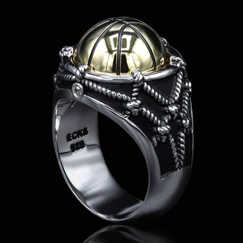 LAST SECOND Gold Plated Basketball Mens Ring in Silver by Ecks