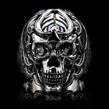 POKER KING Demon Skull Ring for Men in Sterling Silver by Ecks - Front View