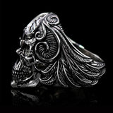POKER KING Demon Skull Ring for Men in Sterling Silver by Ecks - Side View