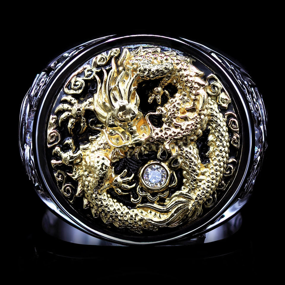LEGENDARY DRAGON RING 14k Gold and Sterling Silver Mens Ring by Ecks