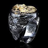 LEGENDARY DRAGON RING 14k Gold and Sterling Silver Mens Ring by Ecks - Side View 2