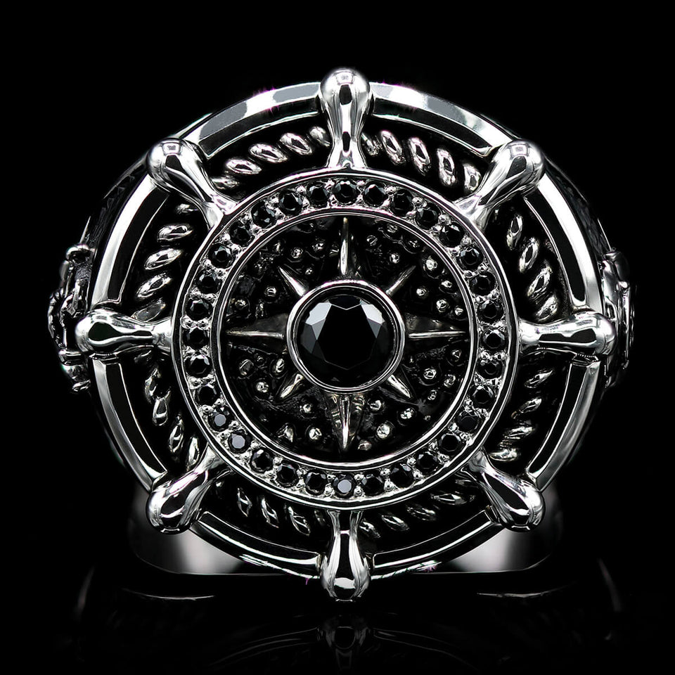 PATHFINDER RING for Men Ship's Helm in Sterling Silver by Ecks