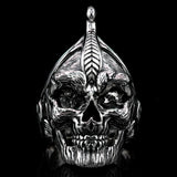 VIKING WARRIOR Skull Mens Ring in Sterling Silver by Ecks - Front View