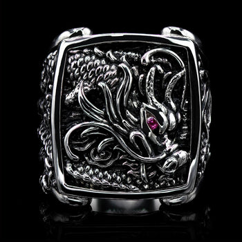 THE DRAGON Mythical Eastern Dragon Sterling Silver Mens Ring by Ecks