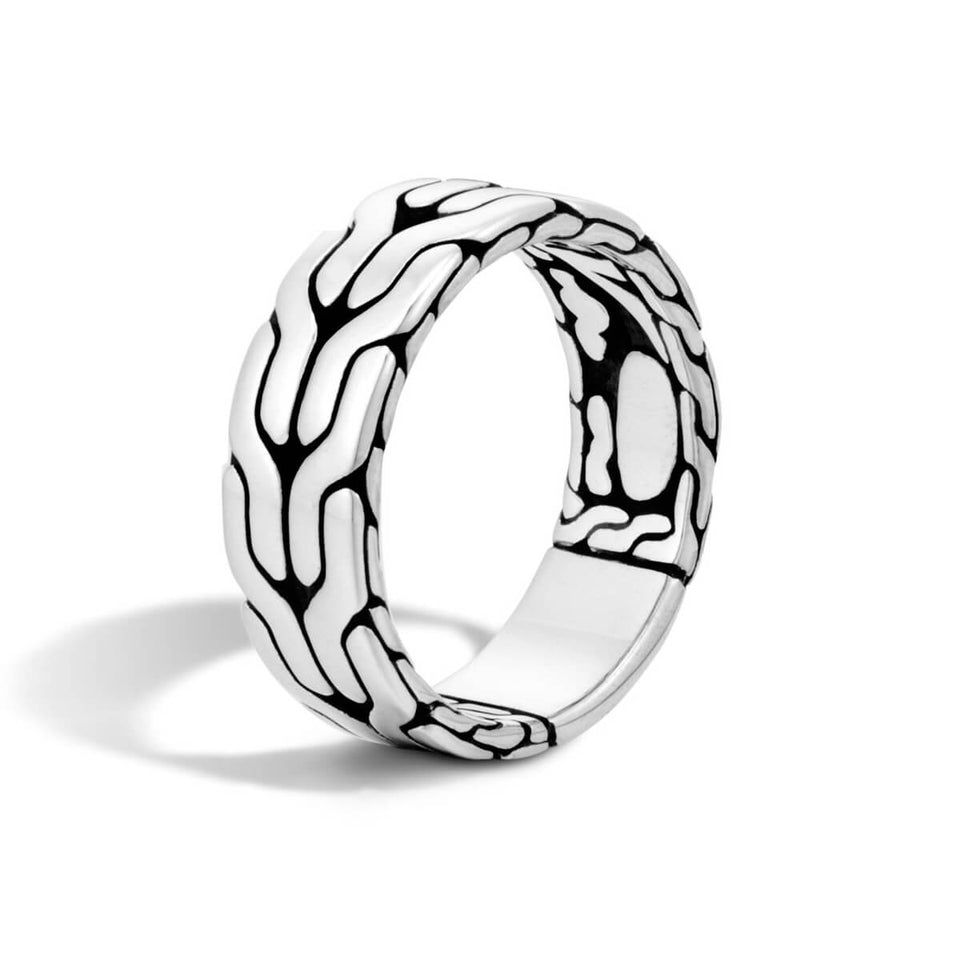 John Hardy Mens Silver Band Ring 8mm - Classic Chain Collection Design