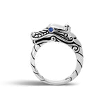 John Hardy Mens Legends Naga Dragon Sterling Silver Ring with Blue Sapphires