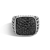 John Hardy Mens Black Sapphire Silver Signet Ring with Classic Chain Design
