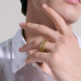 Model Wearing John Hardy Mens Rata Link 14k Gold Band Ring