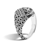 John Hardy Mens Dual Style Signet Ring with Classic and Volcanic Textured Design