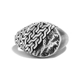 John Hardy Mens Dual Style Signet Ring with Classic and Volcanic Textured Design Front View
