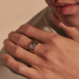 Model Wearing John Hardy Mens Volcanic Textured Band Ring in Sterling Silver