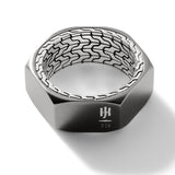 John Hardy Mens Industrial Hex Bolt Black Rhodium Band Ring - Backside