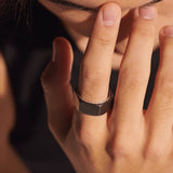 Model Wearing John Hardy Mens Industrial Hex Bolt Black Rhodium Band Ring