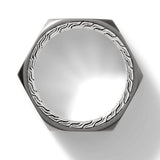 John Hardy Mens Industrial Hex Bolt Black Rhodium Band Ring - Top View