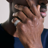 Model Wearing John Hardy Mens Curb Link Classic Band Ring in Sterling Silver