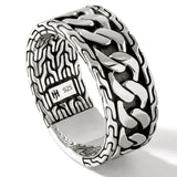 John Hardy Mens Curb Link Classic Band Ring in Sterling Silver - Close-up