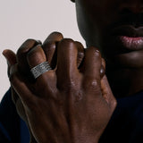Model Wearing John Hardy Mens Rata Link 12mm Wide Band Ring in Sterling Silver