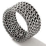 John Hardy Mens Rata Link 12mm Wide Band Ring in Sterling Silver - Close-up