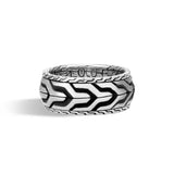 John Hardy Mens Asli Link Design Silver Band Ring 10mm - Classic Chain Collection