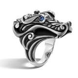 John Hardy Mens Legends Naga Dragon Ring in Volcanic Texture Silver with Blue Sapphires - Alt View