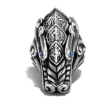John Hardy Mens Legends Naga Dragon Ring in Volcanic Texture Silver with Blue Sapphires - Top View