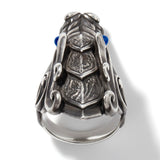 John Hardy Mens Legends Naga Dragon Ring in Volcanic Texture Silver with Blue Sapphires - Top View Reverse