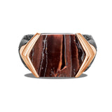 John Hardy Mens Red Tiger Iron Black Rhodium and Bronze Signet Ring Front View
