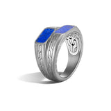 John Hardy Mens Twin Stacked Ring in Black Rhodium with Blue Lapis