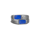 John Hardy Mens Twin Stacked Ring in Black Rhodium with Blue Lapis