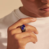 John Hardy Mens Twin Stacked Ring in Black Rhodium with Blue Lapis