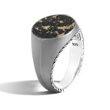 John Hardy Mens Apache Gold Radial Signet Ring in Black Rhodium Silver