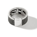 John Hardy Mens Black Striped Band Ring in Rhodium Silver with Black Sapphires - Back View